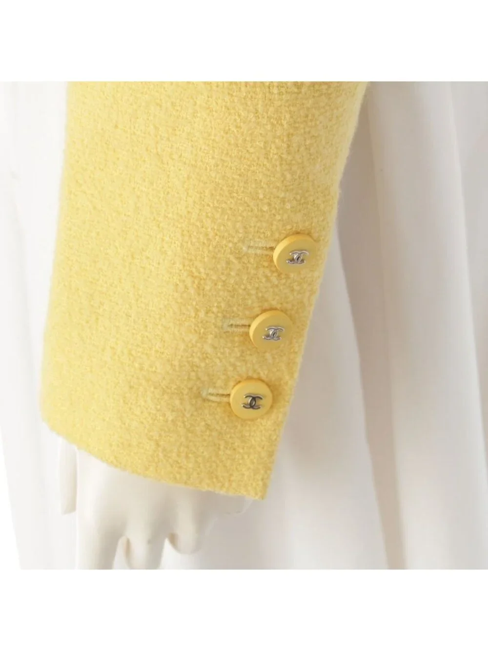 Chanel Wool Coco Button Tweed Tailored Jacket Yellow 38